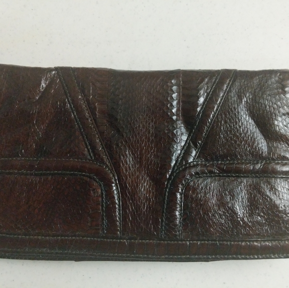 Snakeskin Leather Purse Convertible Shoulder Bag To Clutch Brown - Picture 3 of 12